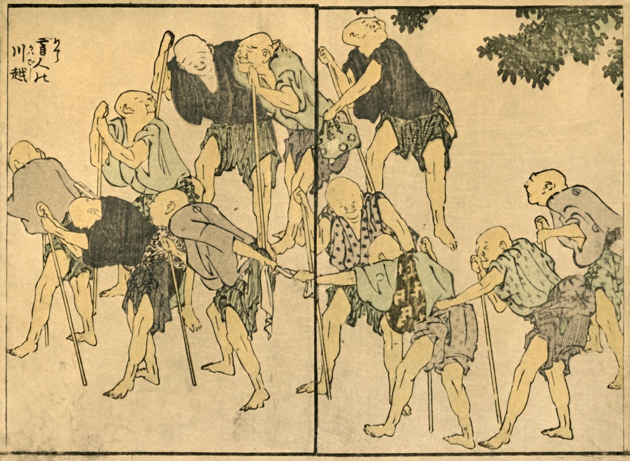 Barfodede ældre mænd med vandrestave, 1820, 1924. af Katsushika Hokusai