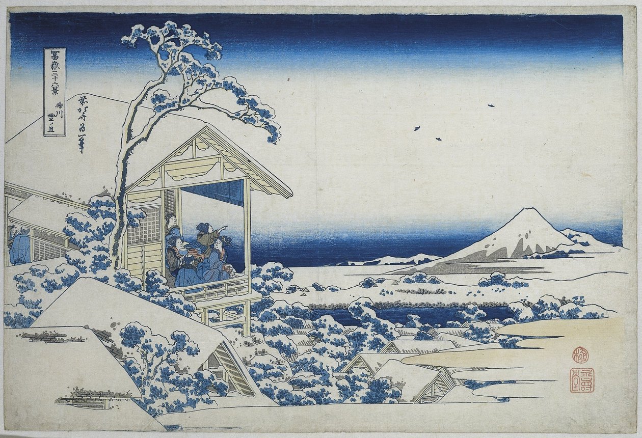 Snefuld morgen i Koishikawa Koishikawa yuki no tan (titel på objekt) 36 udsigter over Mount Fuji (serietitel) Fugaku sanjurokkei (serietitel på objekt) af Katsushika Hokusai