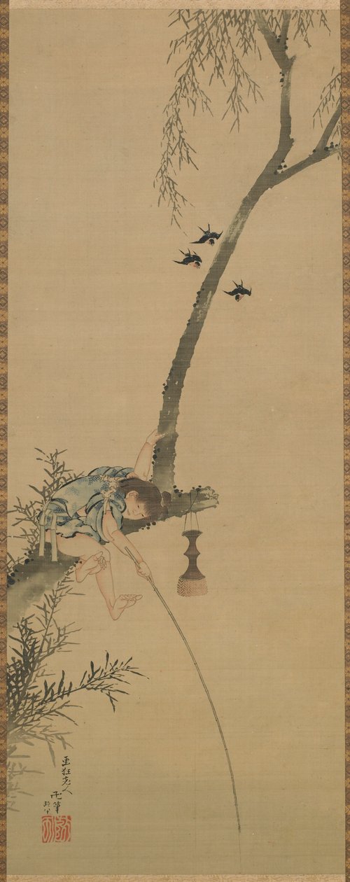 Dreng, der fisker fra lem af et træ, Edo-perioden, 1839. af Katsushika Hokusai