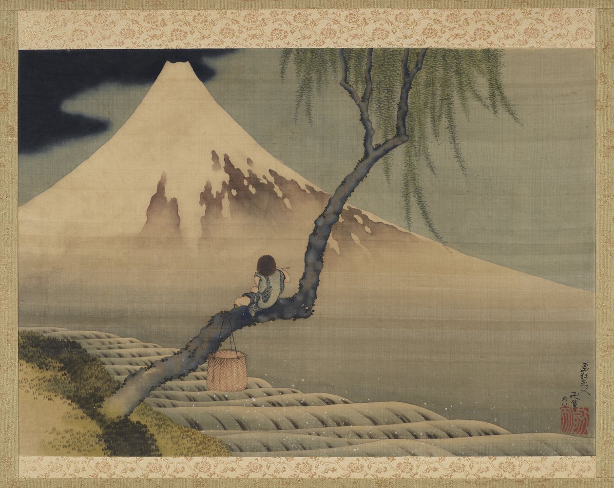 Dreng ser på Fuji-bjerget, 1839 (blæk og farve på silke) af Katsushika Hokusai
