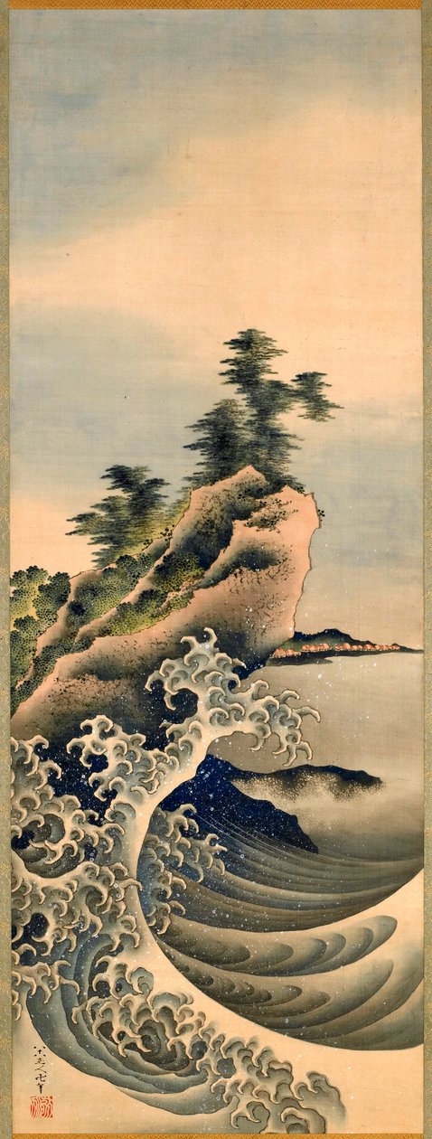 Breaking Waves, Edo Periode, 1847 (blæk og farve på silke) af Katsushika Hokusai