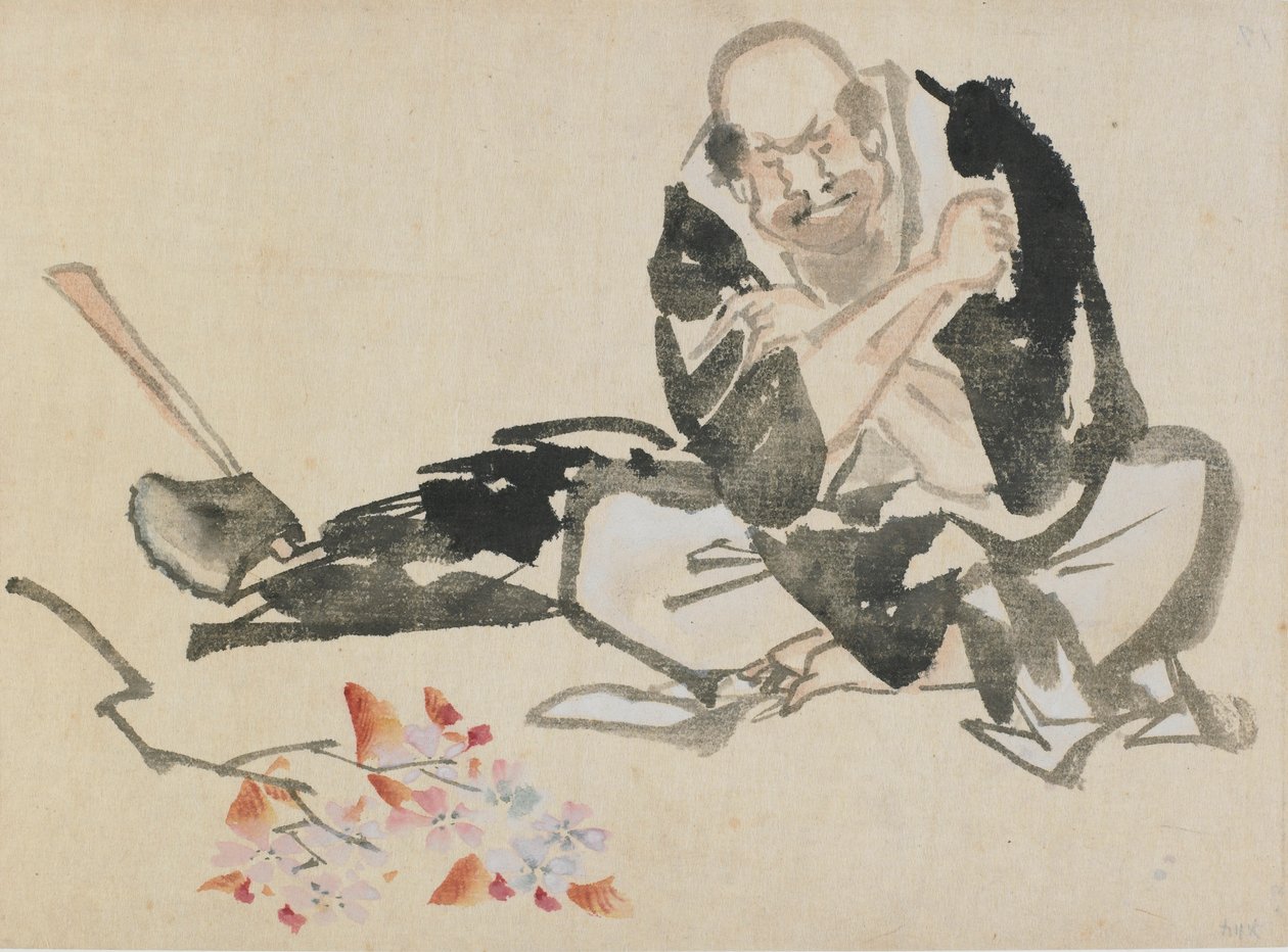 Buddhistisk allegori om en præst, der brænder kirsebærgrene, slutningen af det 18.-begyndelsen af det 19. århundrede. af Katsushika Hokusai