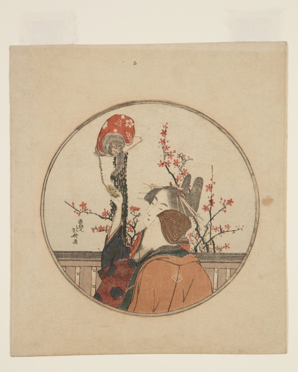 Kurtisane, gæsteabe og kæledyrsabe (træbloktryk i farver) af Katsushika Hokusai