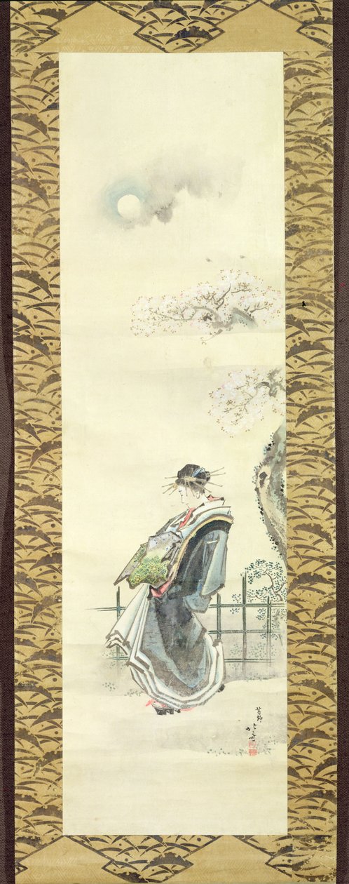 Kurtisane på tur (pen og blæk med vask på papir) af Katsushika Hokusai