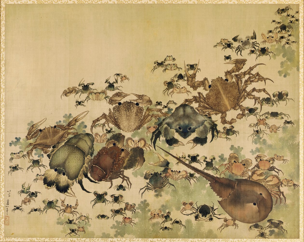 Krebsdyr, Edo-periode ca. 1825 (blæk og farve på silke) af Katsushika Hokusai