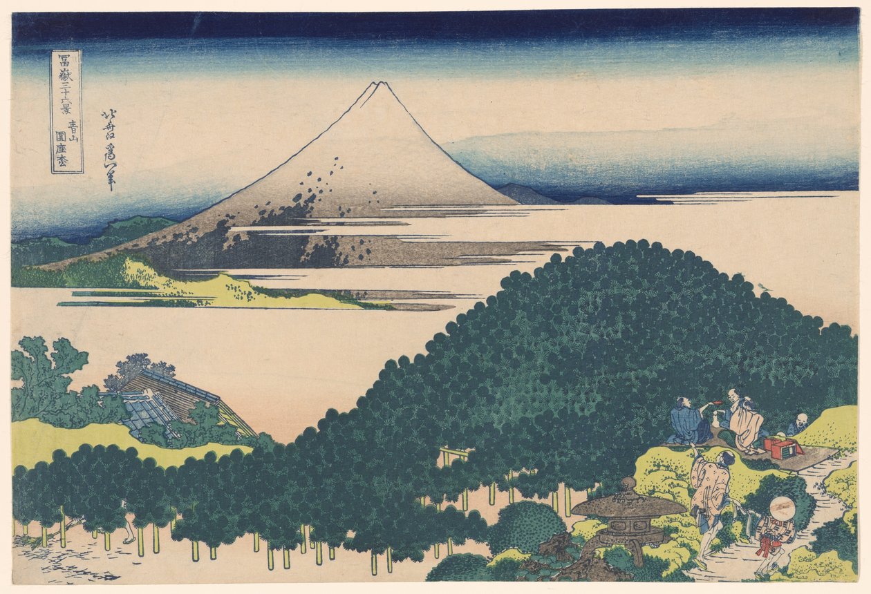 Cushion Pine Tree at Aoyama (Aoyama Enza no matsu), fra serien "Thirty-six Views of Mount Fuji (Fugaku sanjurokkei)" af Katsushika Hokusai