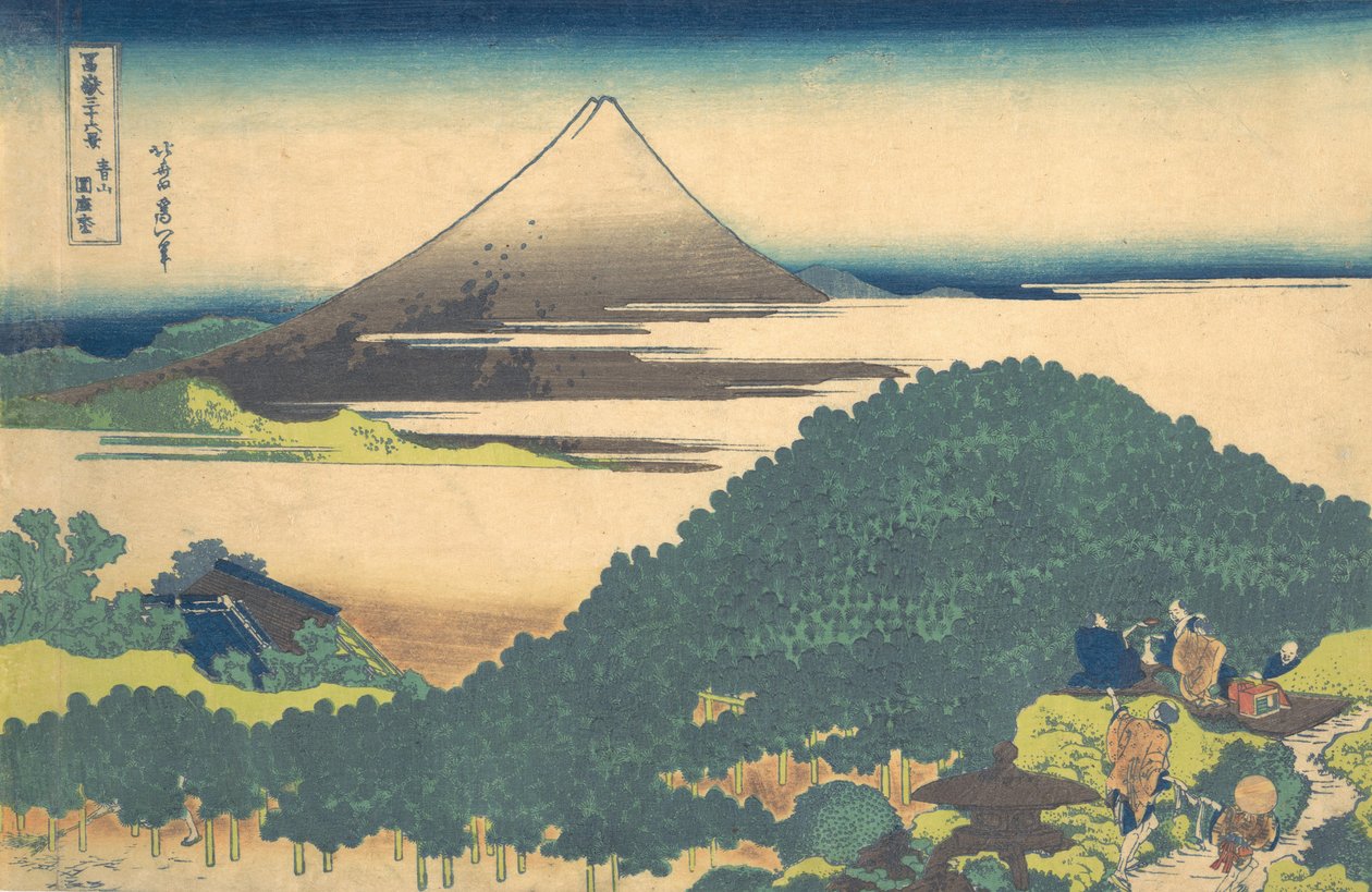 Cushion Pine hos Aoyama Aoyama enza no matsu, fra serien Thirty-six Views of ..., ca. 1830-32. af Katsushika Hokusai