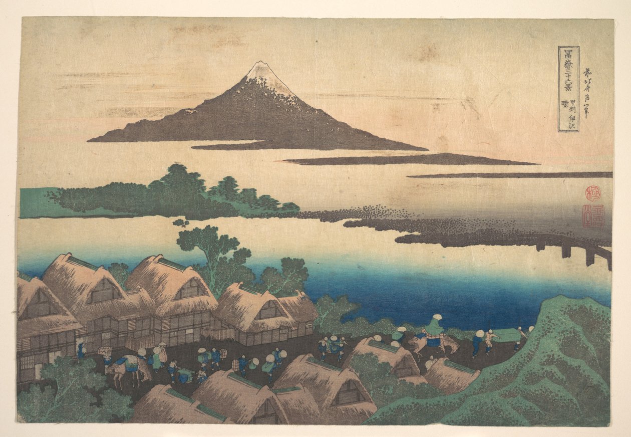 Daggry ved Isawa i Kai-provinsen (Kōshū Isawa no akatsuki), fra serien »De 36 udsigter over Fuji-bjerget« (Fugaku sanjūrokkei) af Katsushika Hokusai