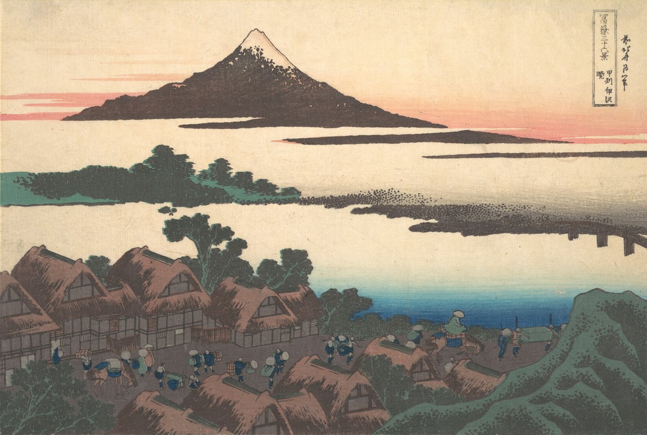 Dawn at Isawa i Kai-provinsen Koshu Isawa no akatsuki, fra serien 36..., ca. 1830-32. af Katsushika Hokusai