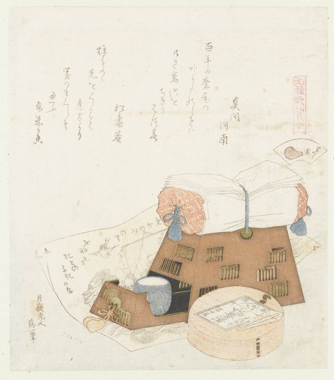 Pudeskallen Makuragai (titel på objekt) En sammenligning af Genroku-digte og skaller (serietitel) Genroku kasen kaiawase (serietitel på objekt) af Katsushika Hokusai