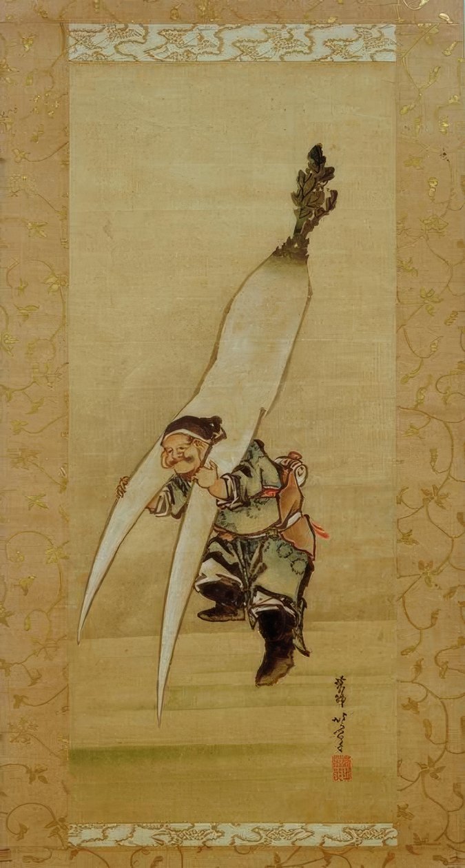 Lykkeguden Daikoku med den gigantiske radise af Katsushika Hokusai