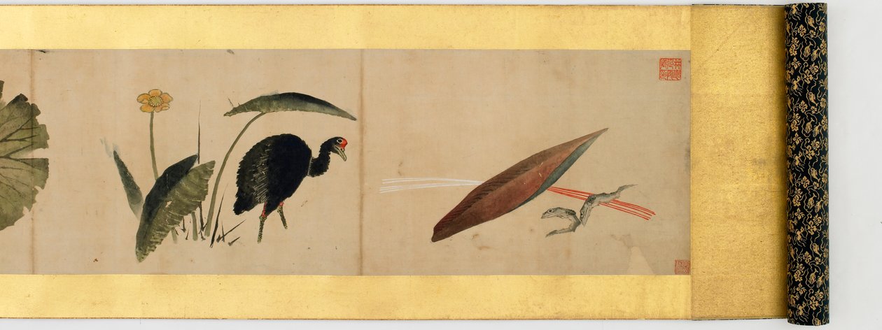Detalje af Handscroll med diverse billeder, Edo Periode, 1839 blæk og farve på papir af Katsushika Hokusai