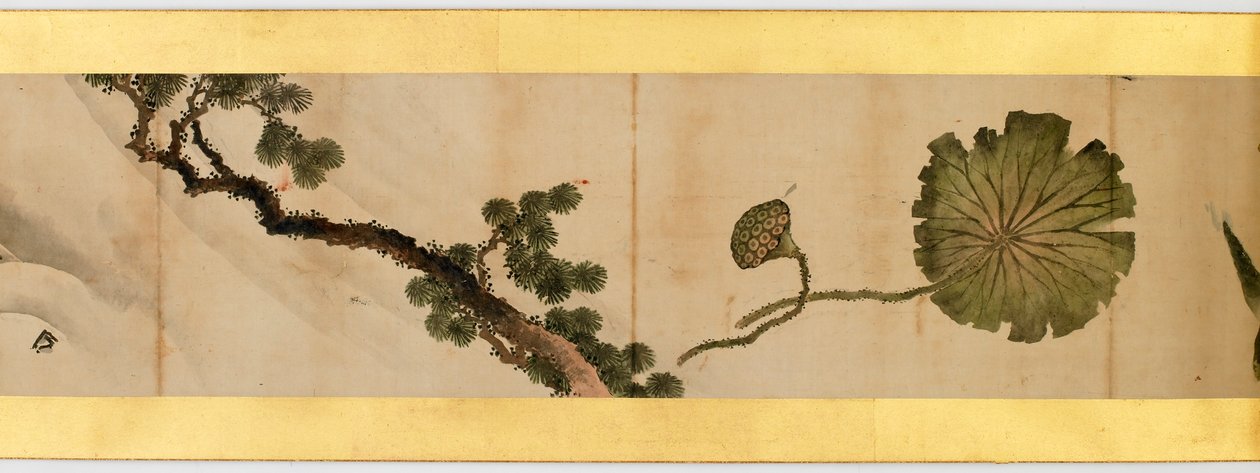 Detalje af håndrulle med forskellige billeder, Edo-perioden, 1839, blæk og farve på papir af Katsushika Hokusai