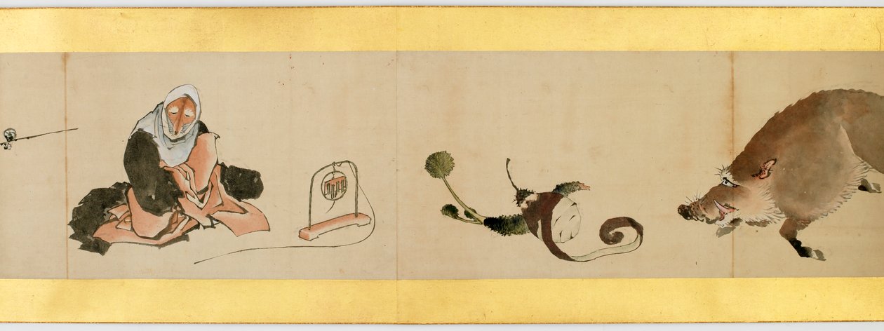 Detalje af Handscroll med diverse billeder, Edo Periode, 1839 blæk og farve på papir af Katsushika Hokusai