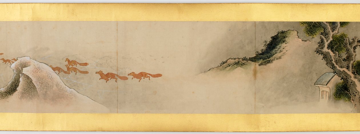 Detalje af håndrulle med forskellige billeder, Edo-perioden, 1839, blæk og farve på papir af Katsushika Hokusai