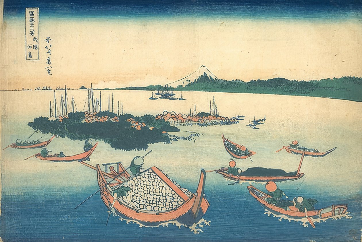 Tsukuda-øen i Musashi-provinsen (fra billedserien, 36 udsigter over Fuji-bjerget). 1830-33 af Katsushika Hokusai