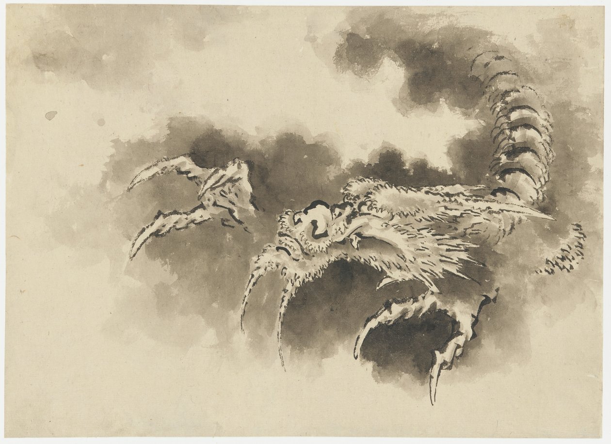 Drage, der dukker op fra skyer, Edo-periode (blæk på papir) af Katsushika Hokusai