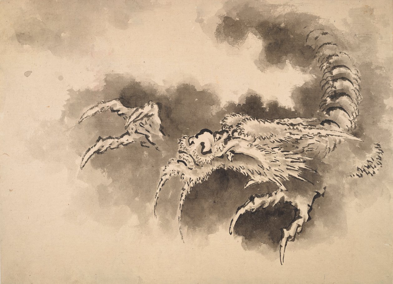 Drage, der dukker op fra skyer, Edo-periode, 1800-tallet. af Katsushika Hokusai
