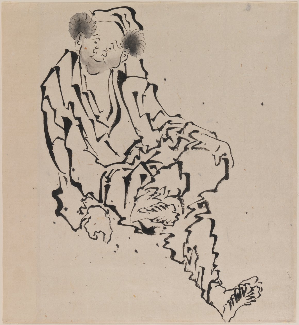Tegning af en mand siddende med venstre ben hvilende over højre knæ (blæk på papir) af Katsushika Hokusai