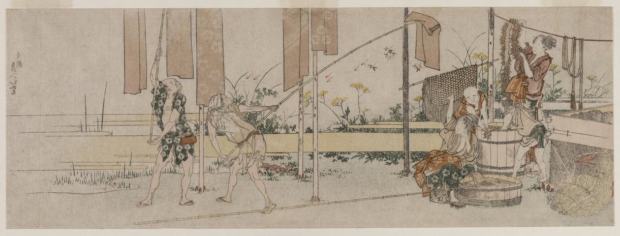 Farvere på arbejde, ca. 1800. af Katsushika Hokusai