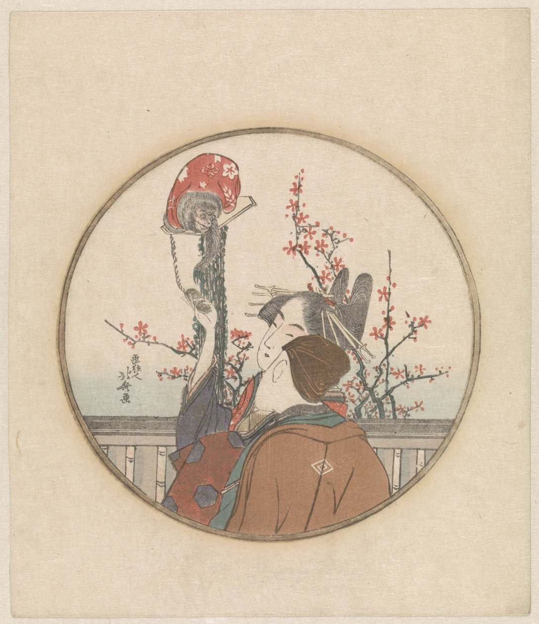 Par med abe og blomstergren af Katsushika Hokusai