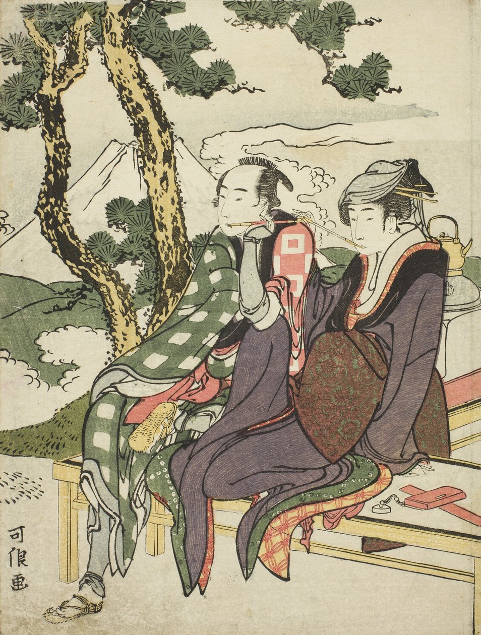Evening Glow for Date no Yosaku og Seki no Koman, fra den unavngivne serie kendt som Eight Views of Tragic Lovers af Katsushika Hokusai