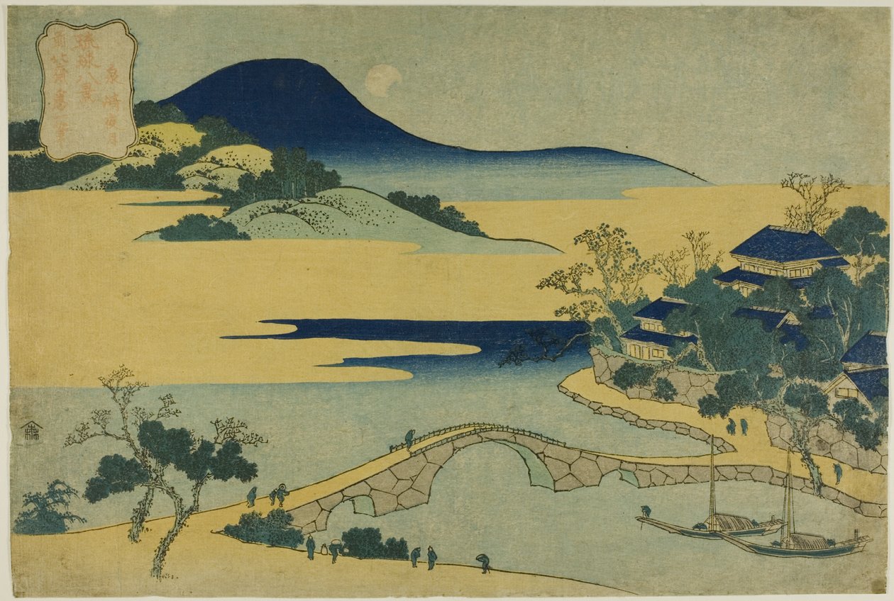 Aftenmåne ved Izumizaki (Izumizaki yagetsu), fra serien "Eight Views of Ryukyu Islands (Ryukyu hakkei)" af Katsushika Hokusai
