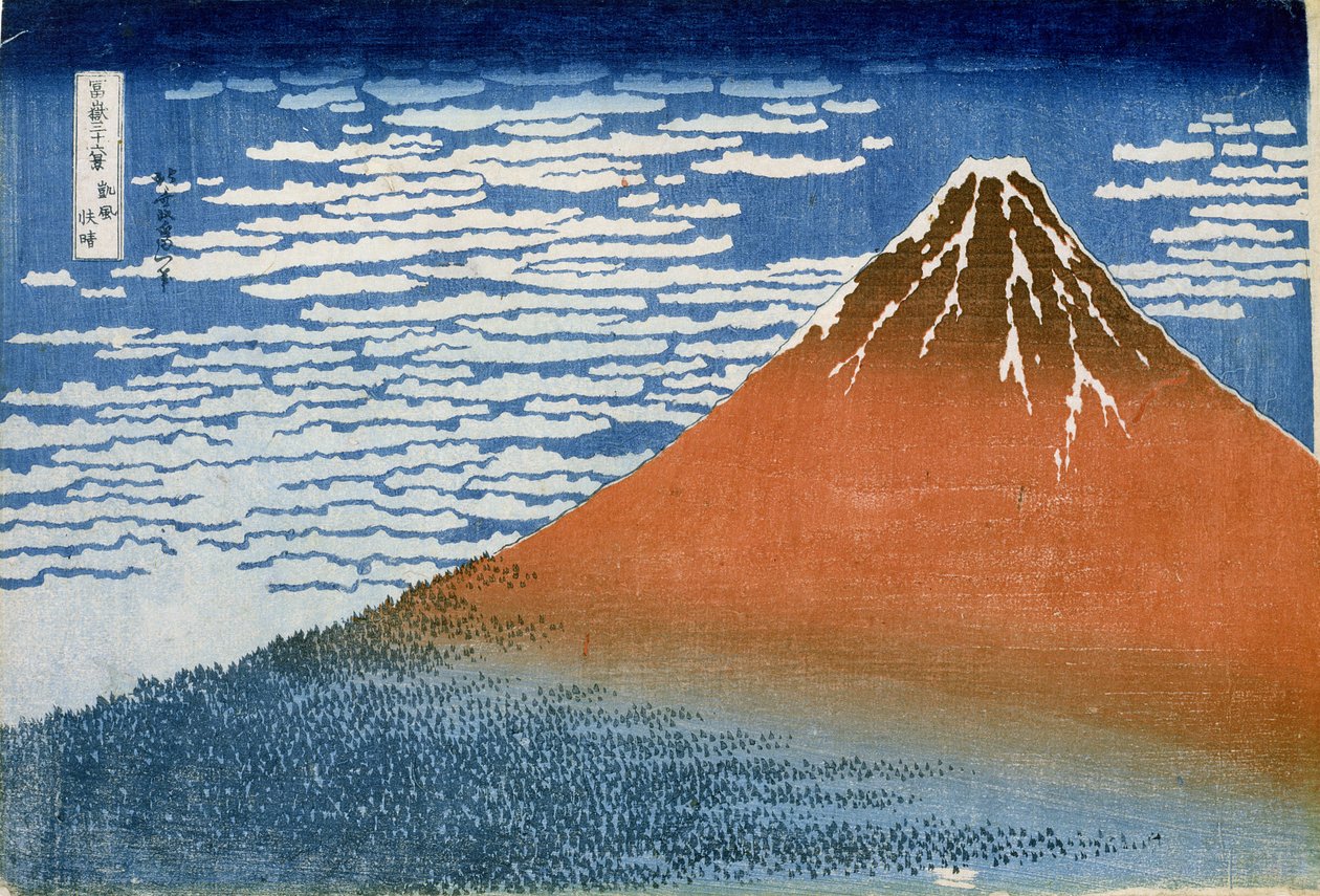 Fin vind, klar morgen (Gaifu Kaisei) (træbloktryk i farver) af Katsushika Hokusai