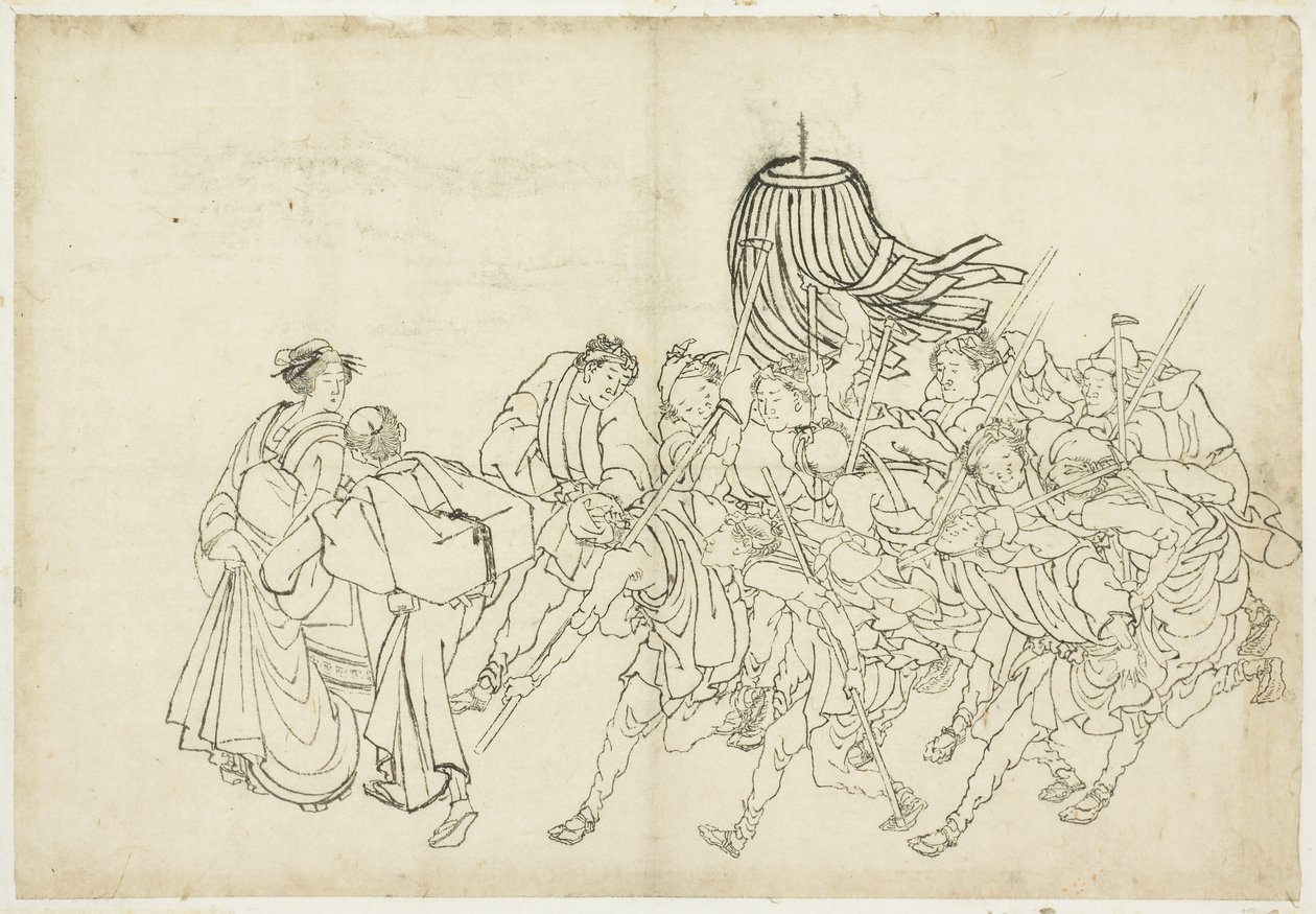 Brandmænd marcherer til deres festival, 1615-1868 (blæk på papir) af Katsushika Hokusai