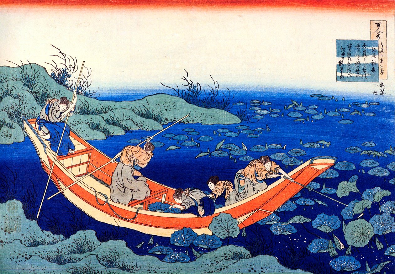 Fra serien Hundred Poems by One Hundred Poets: Fumiya no Asayasu, c1830. af Katsushika Hokusai