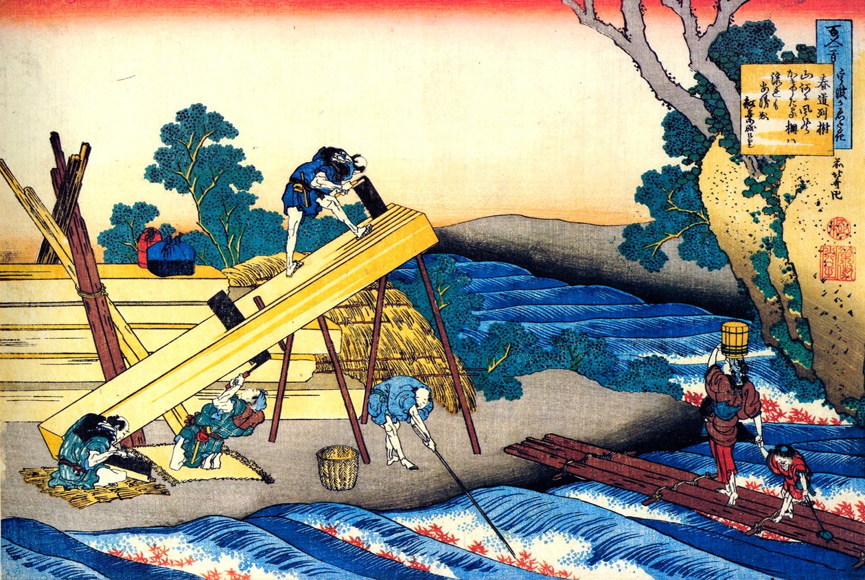 Fra serien Hundred Poems by One Hundred Poets: Harumichi no Tsuraki, c1830. af Katsushika Hokusai