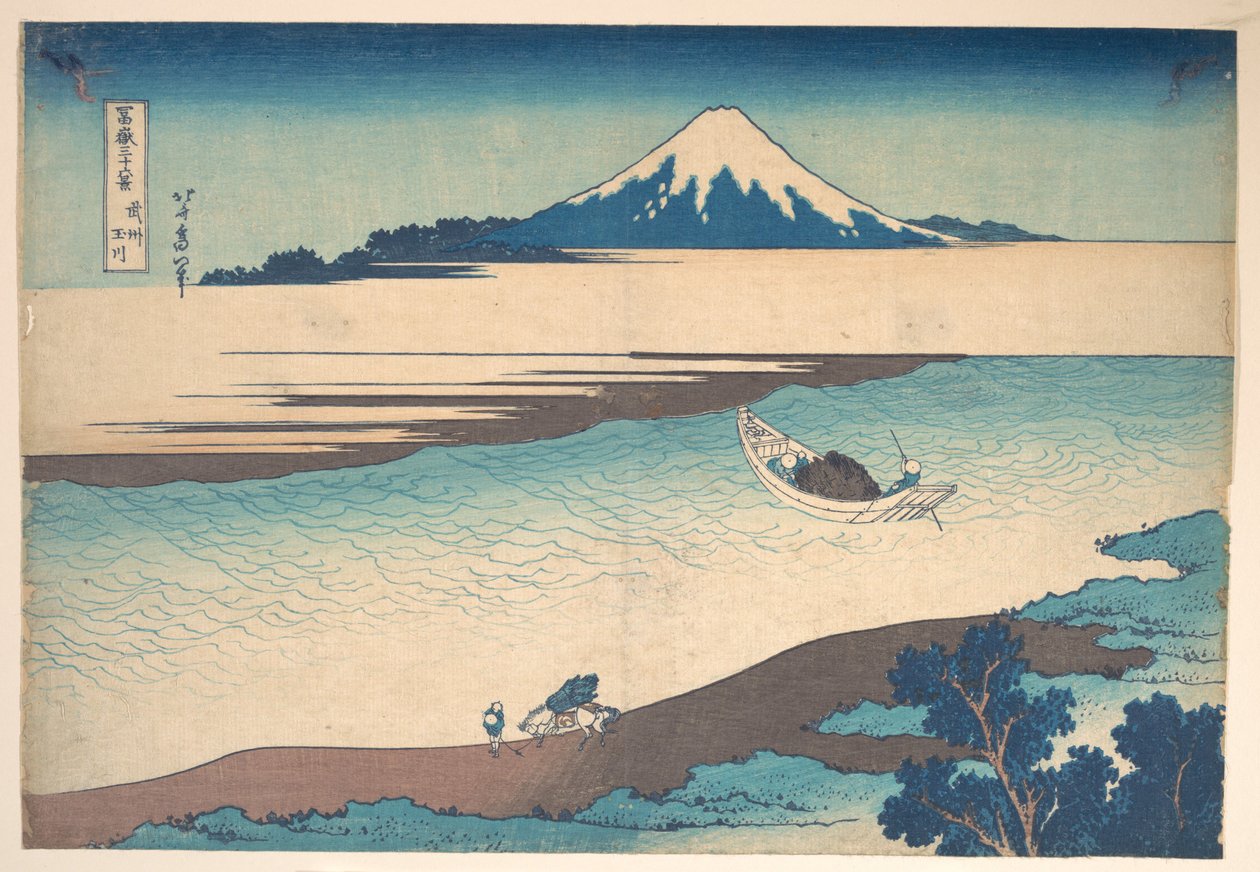 Fuji – Tama-floden, Musashi-provinsen, fra serien »De 36 udsigter over Fuji-bjerget« (Fugaku sanjūrokkei) af Katsushika Hokusai
