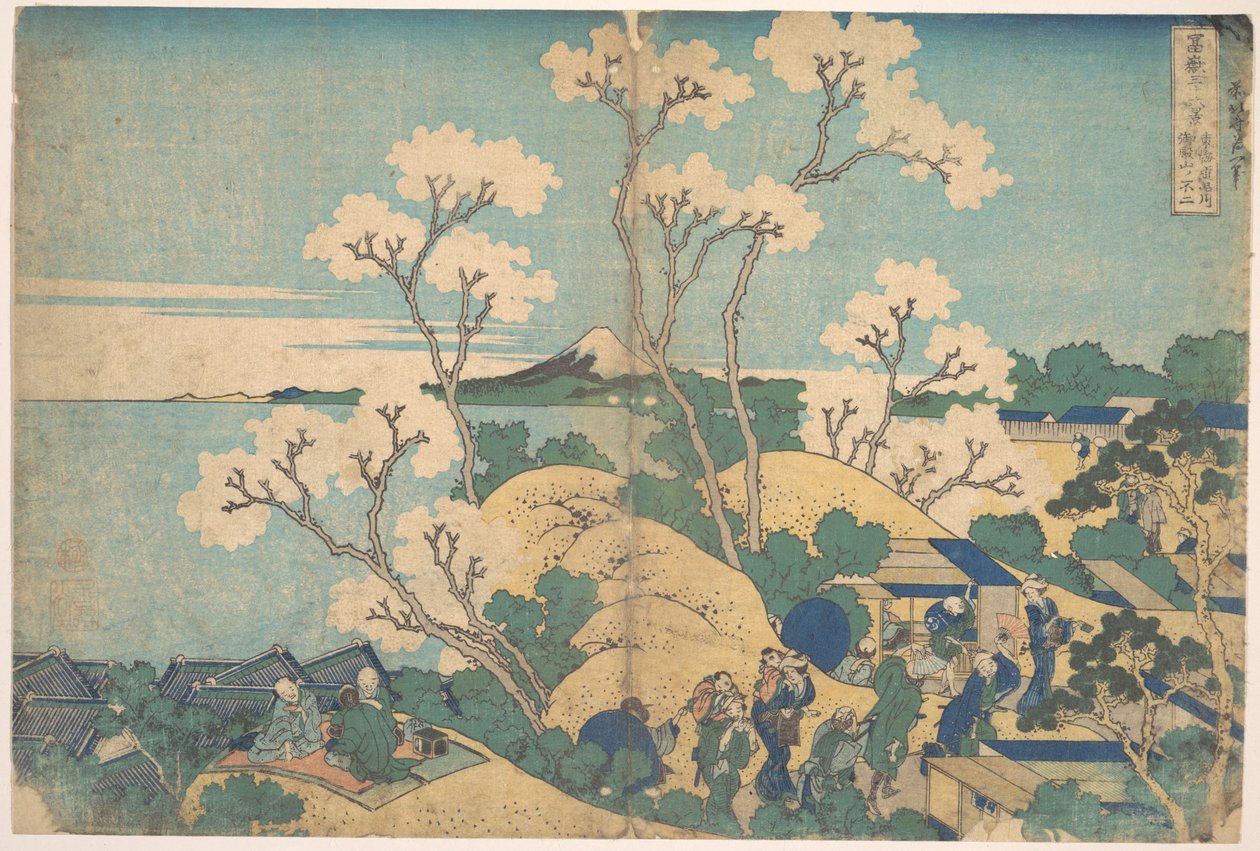 Fuji set fra Gotenyama ved Shinagawa på Tōkaidō (Tōkaidō Shinagawa Gotenyama no Fuji), fra serien »De 36 udsigter over Fuji« (Fugaku sanjūrokkei) af Katsushika Hokusai