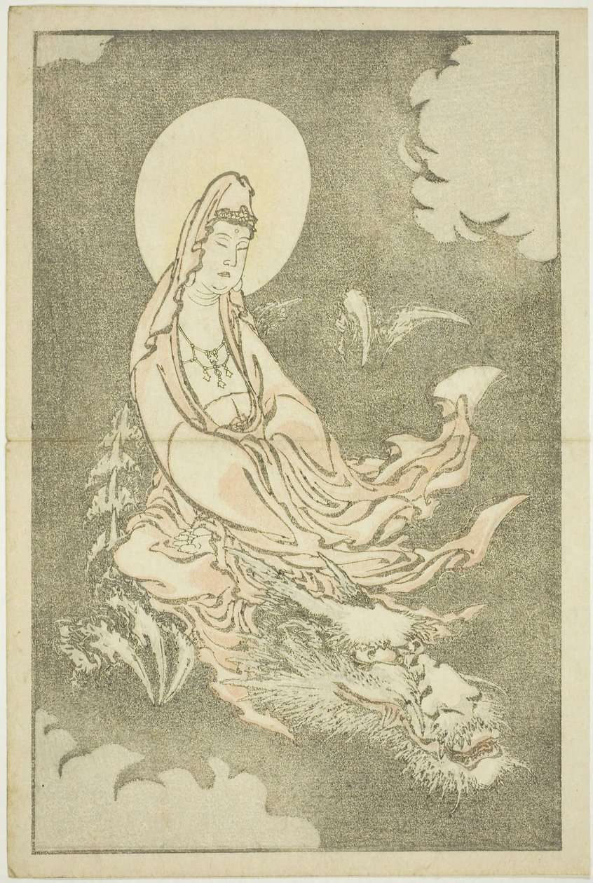 Gudinde rider på en drage, fra The Picture Book of Realistic Paintings of Hokusai (Hokusai shashin gafu), ca. 1814 (farvetræsnit (albumark)) af Katsushika Hokusai