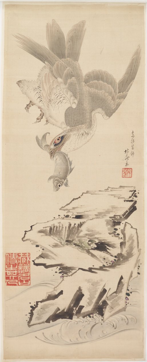 Høg og fisk, slutningen af det 18.-begyndelsen af det 19. århundrede. af Katsushika Hokusai