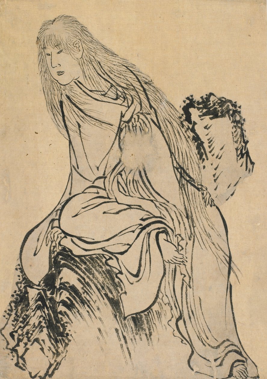 Eremit hvilende på en klippe, slutningen af det 18.-begyndelsen af det 19. århundrede. af Katsushika Hokusai
