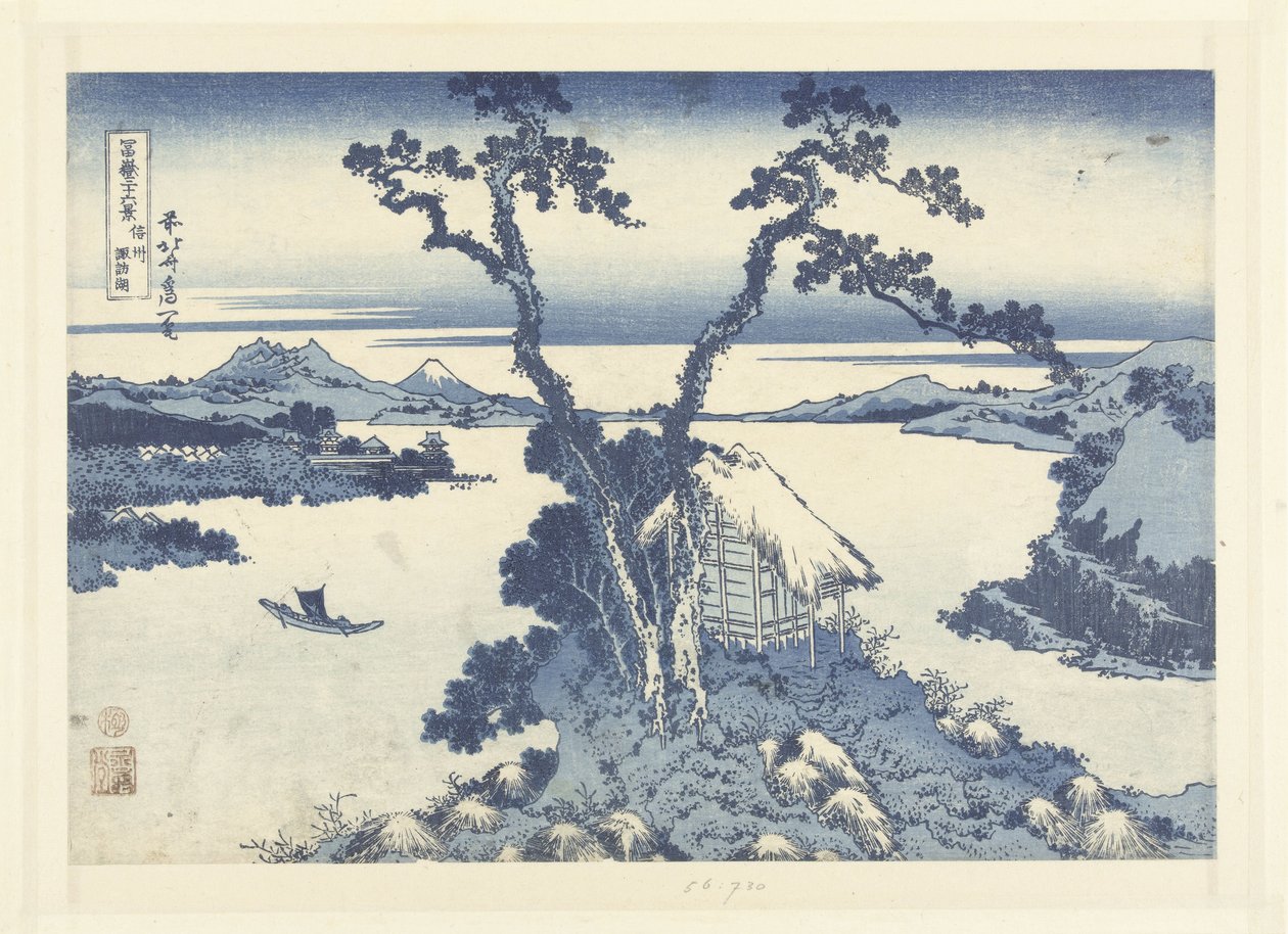 Suwa-søen i Shinano provinsen Shinshu Suwako (titel på objekt) 36 udsigter over Mount Fuji (serietitel) Fugaku sanjurokkei (serietitel på objekt) af Katsushika Hokusai
