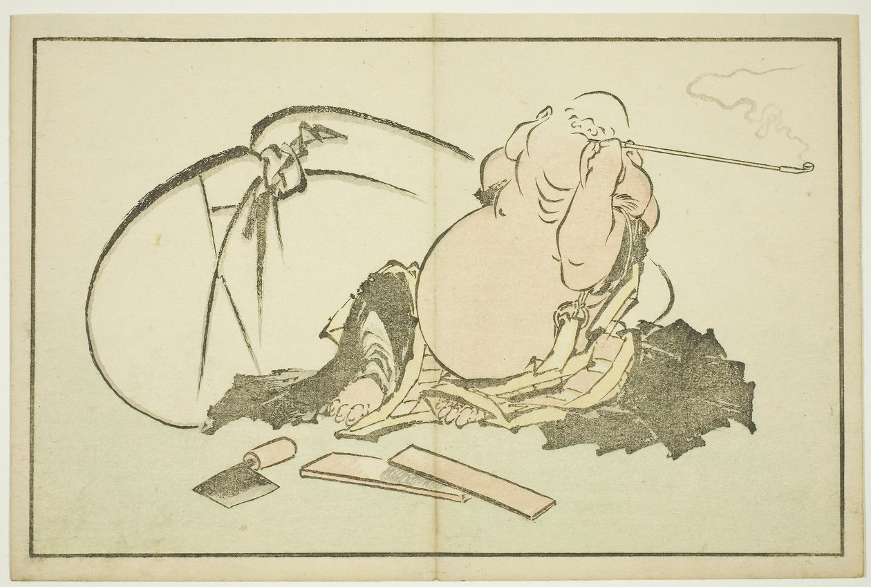 Hotei ryger sin pibe, fra The Picture Book of Realistic Paintings of Hokusai (Hokusai shashin gafu), ca. 1814 (farvetræsnit (albumark)) af Katsushika Hokusai