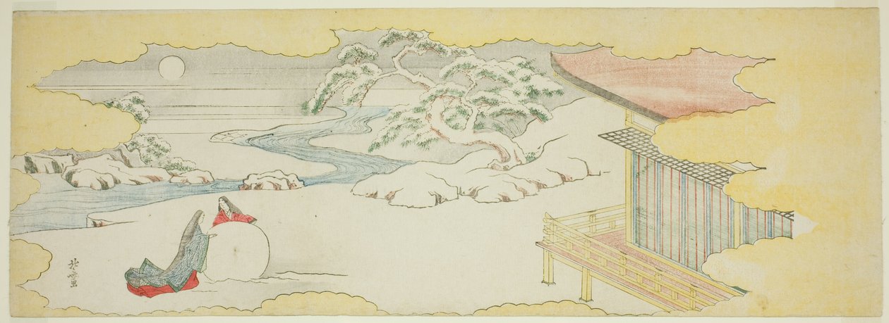Illustration af Blåklokken (Asagao), kapitel 20 i Fortællingen om Genji (Genji monogatari) af Katsushika Hokusai