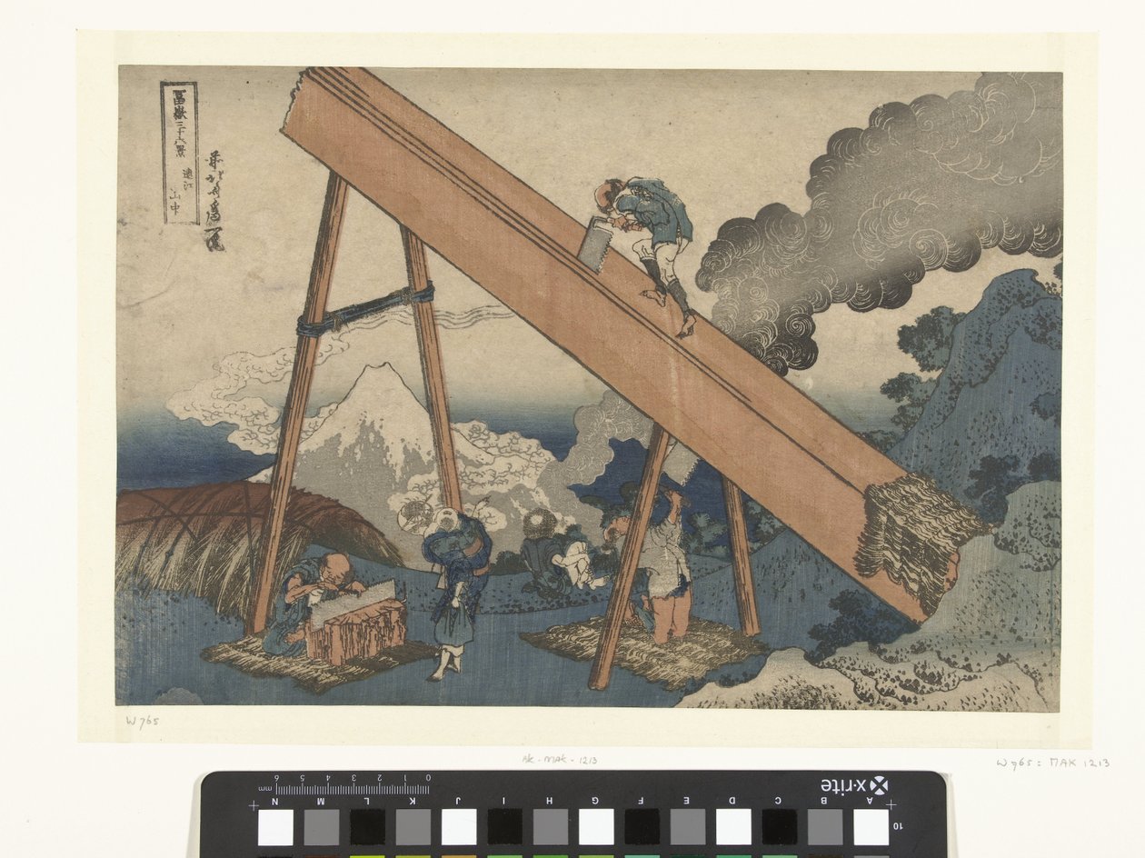 I bjergene i provinsen Totomi Totomi Sanchu (titel på objekt) 36 udsigter over Mount Fuji (serietitel) Fugaku sanjurokkei (serietitel på objekt) af Katsushika Hokusai