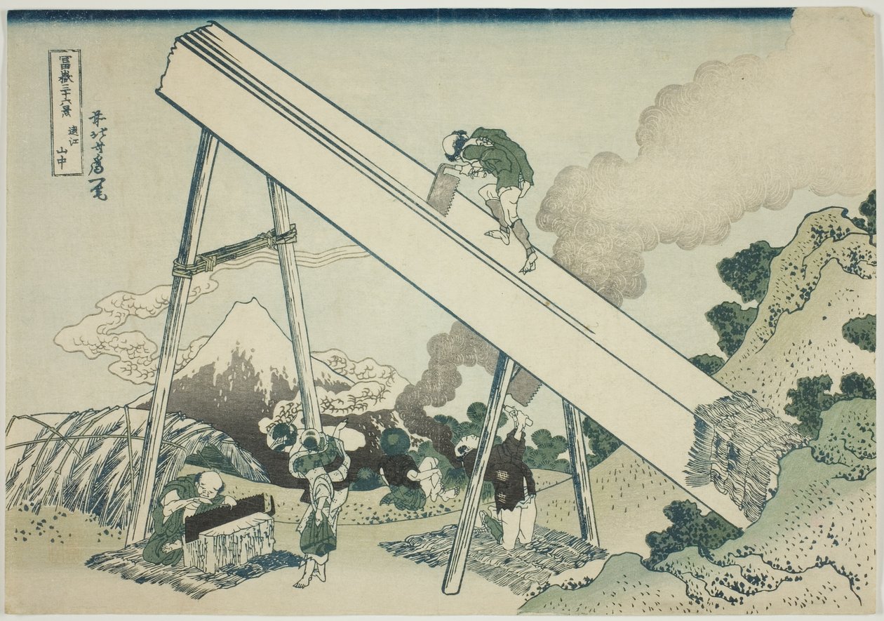 In the Mountains of Totomi (Totomi sanchu), fra serien "Seksogtredive udsigter over Mount Fuji (Fugaku sanjurokkei)" af Katsushika Hokusai