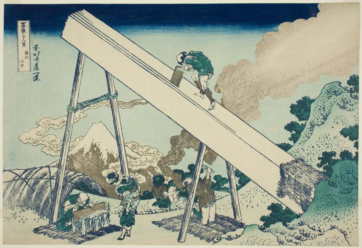 I bjergene i Totomi-provinsen (Totomi sanchu), fra serien "Seksogtredive udsigter over Fuji-bjerget (Fugaku sanjurokkei)" af Katsushika Hokusai