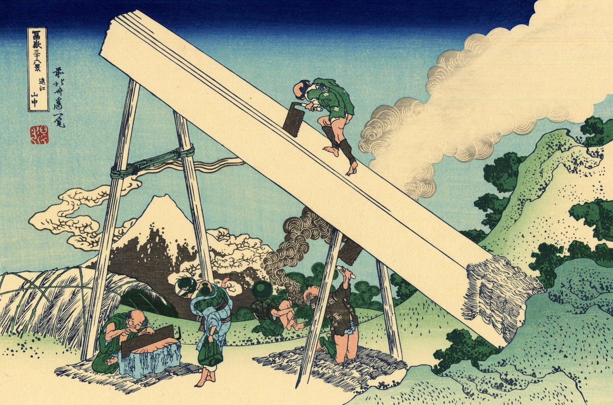 I Totomi-bjergene, ca. 1830 (træbloktryk) af Katsushika Hokusai
