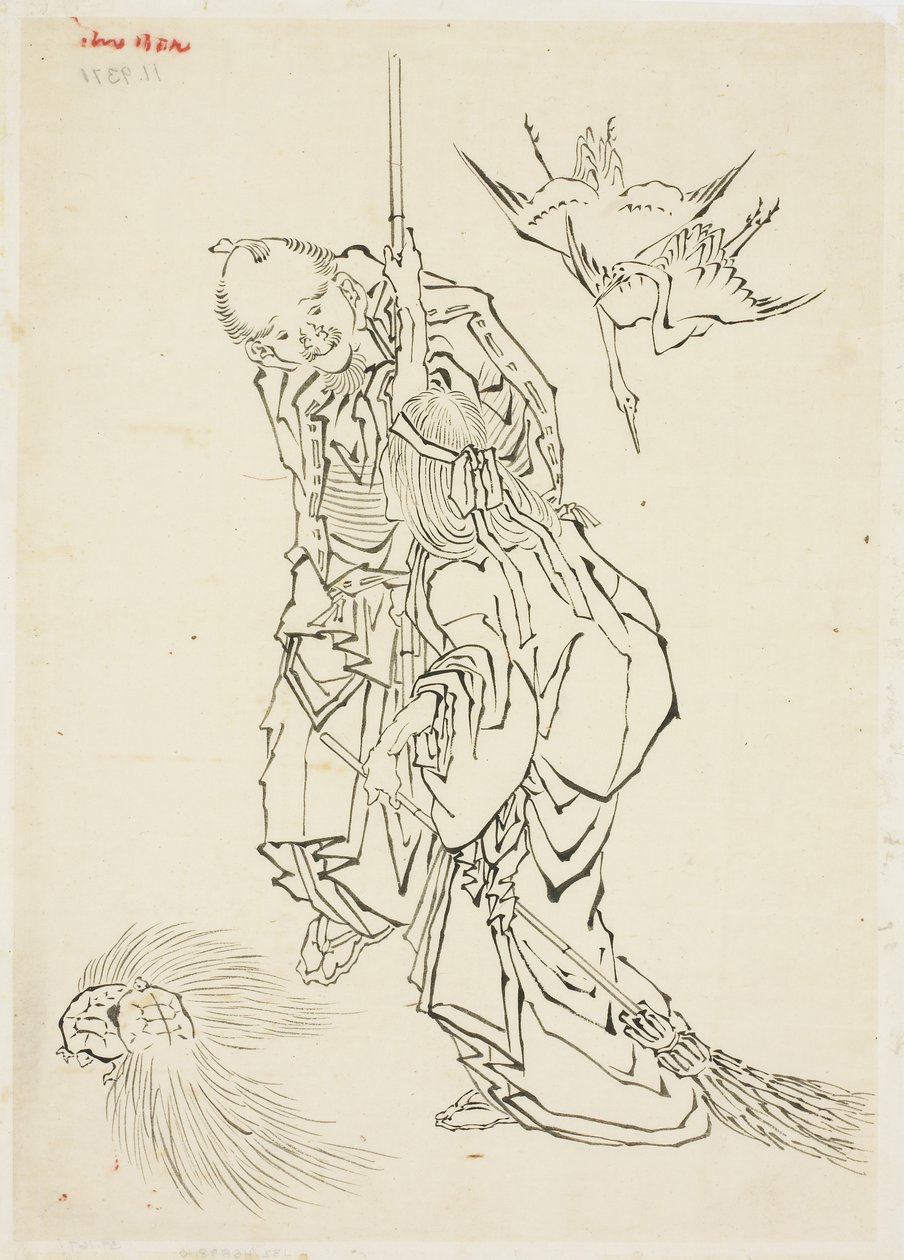 Jo og Uba; Tema for Takasago, ca. 1815-1849 (blæk på papir) af Katsushika Hokusai
