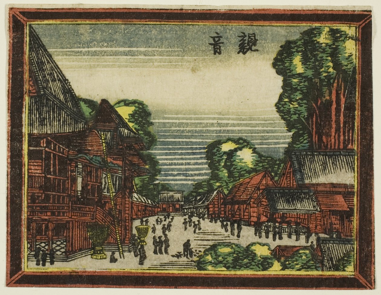 Kannon Temple (Kannon), fra serien Dutch-style Pictures: Eight Views of Edo (Oranda gakyo Edo hakkei) af Katsushika Hokusai