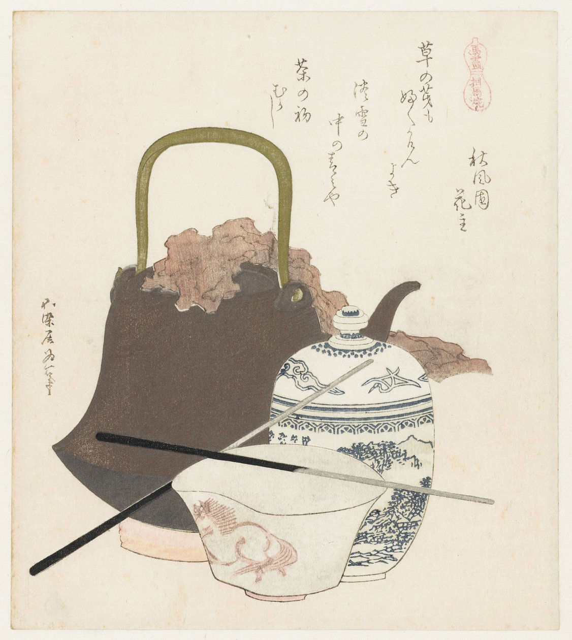 Keramik fra Sôma Somayaki (titel på objekt) En serie med heste (serietitel) Uma zukushi (serietitel på objekt) af Katsushika Hokusai