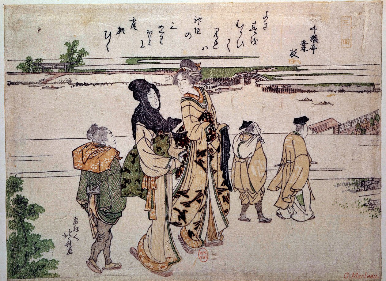 Et godt match i bogen rd, der matcher promenavnet. Hayashi ts af Katsushika Hokusai (1760-1849) 19th Line Tsury. Paris s, B. Hmm. af Katsushika Hokusai