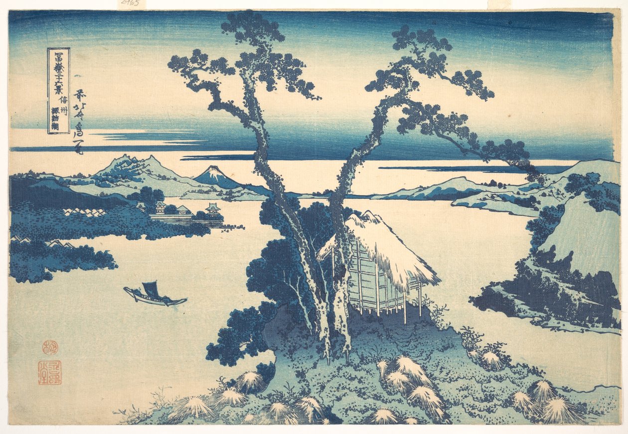 Suwa-søen i Shinano-provinsen (Shinshū Suwako), fra serien »De 36 udsigter over Fuji-bjerget« (Fugaku sanjūrokkei) af Katsushika Hokusai