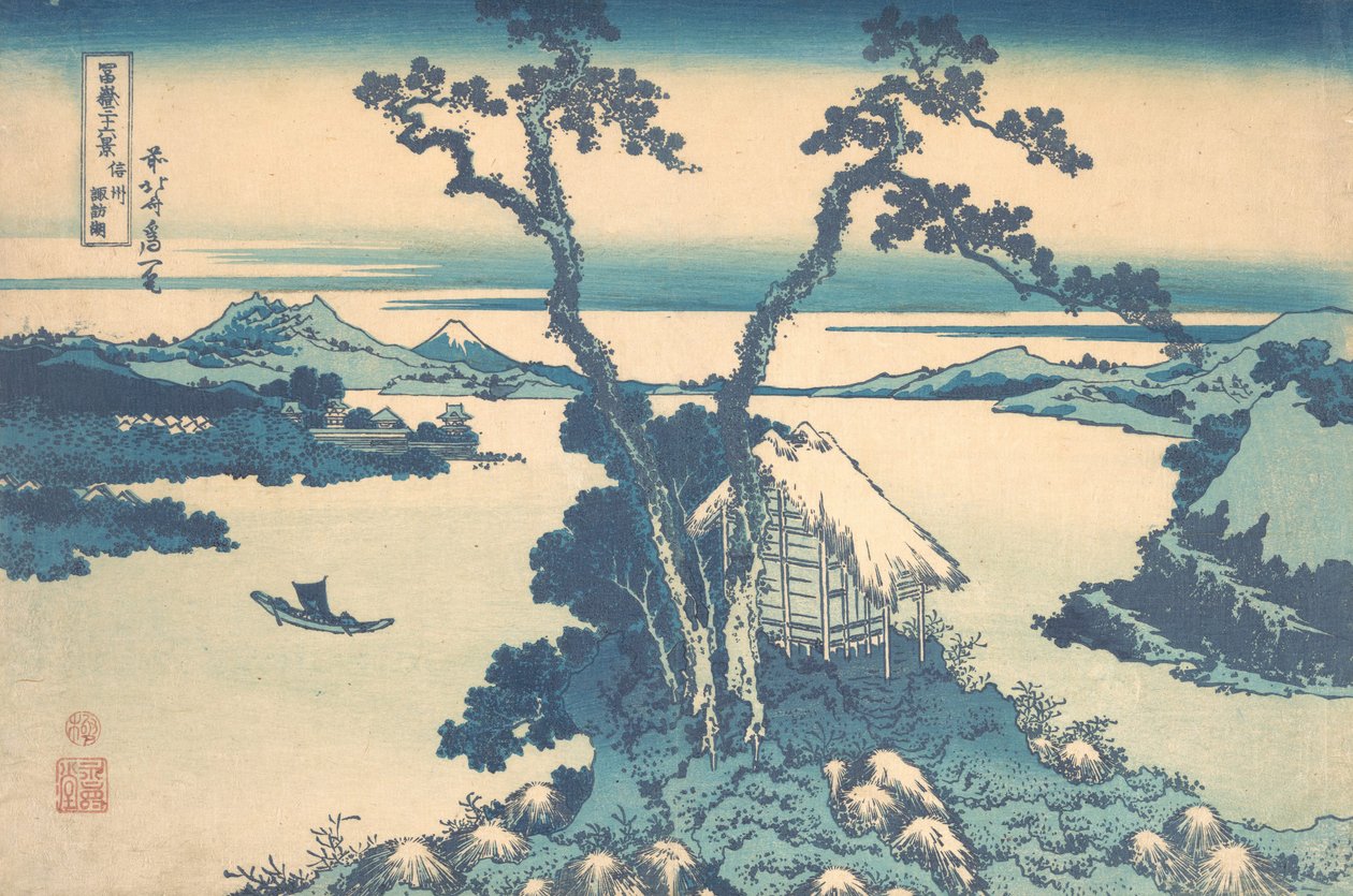 Lake Suwa i Shinano-provinsen Shinshu Suwako, fra serien Thirty-six Views of..., ca. 1830-32. af Katsushika Hokusai