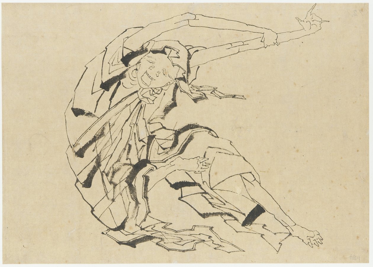 Langarmet mand, der strækker sig, Edo-periode (blæk på papir) af Katsushika Hokusai